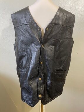 Navarre Leather Company Genuine Leather Vest Black Western Biker Mens XXL Rider